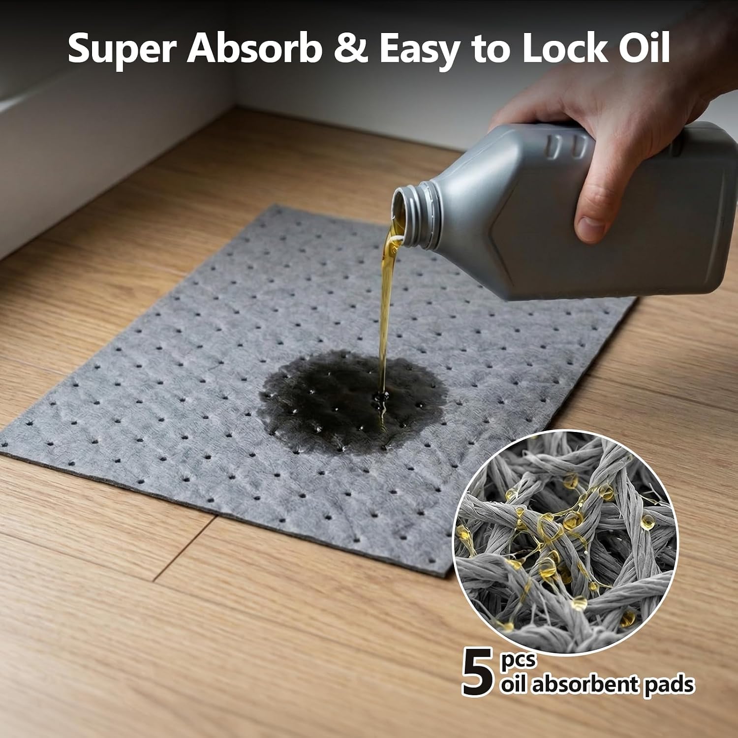 Oil Drip Pan for Under Car 34" x 22", Silicone Oil Spill Mat with 5 Absorbent Pads, Garage Drip Tray with 0.7" Raised Edge, Waterproof Non-Slip Floor Protector, Gray