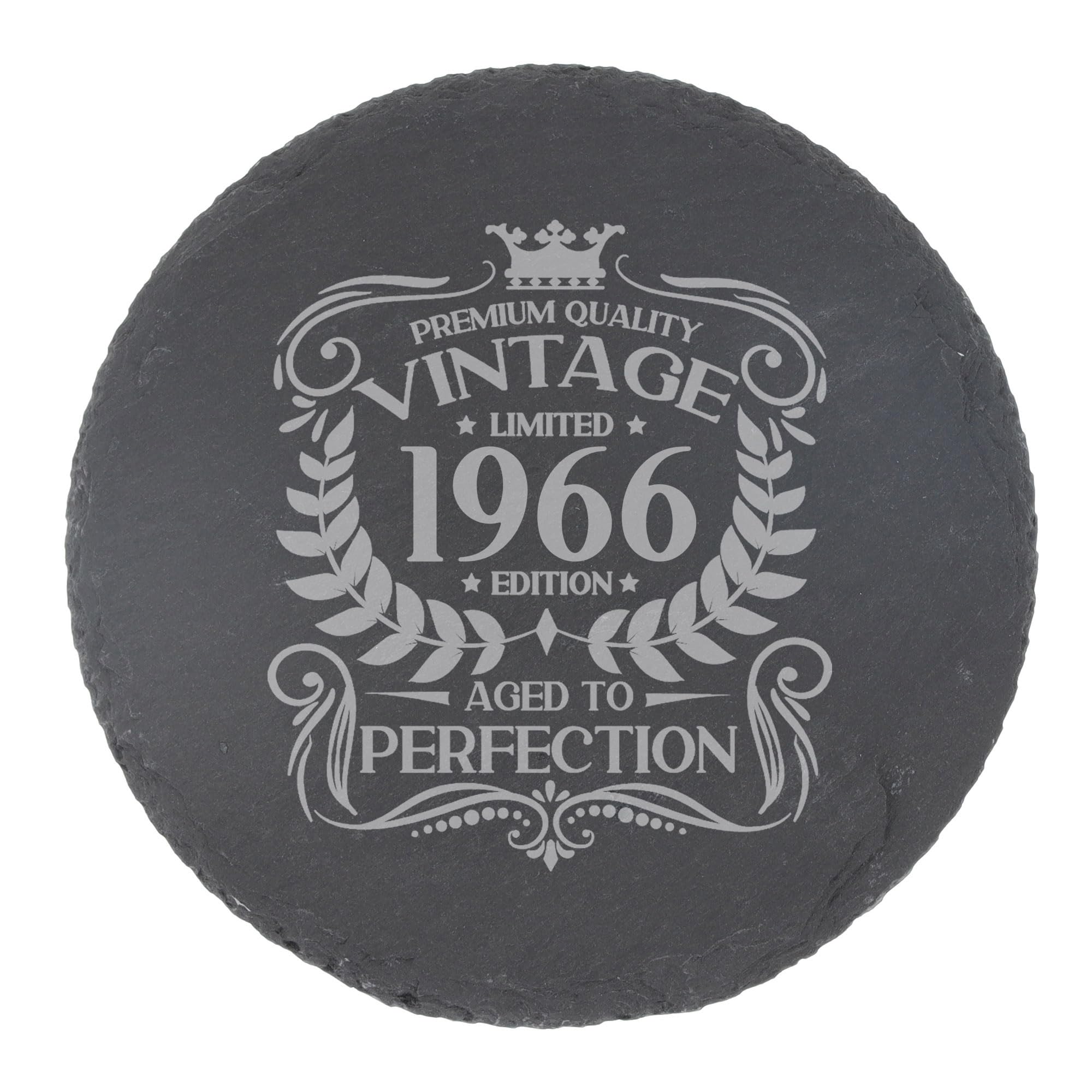 60th Birthday Gift for Men Vintage 1966 Aged to Perfection Engraved Slate Coaster Present for 60 Year Old Etched Natural Slate Placemat (Round Slate)