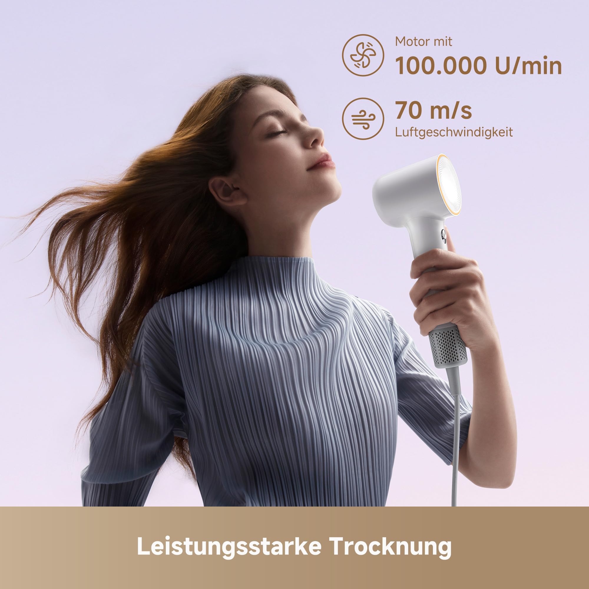 dreame Mini-High-Speed-Haartrockner, 270 g leicht Reiseföhn, Schnelltrocknen, Motor mit 100.000 U/min, NTC-Temperaturregelung, Pflege durch negative Ionen, 5 benutzerdefinierte Modi, Weiß