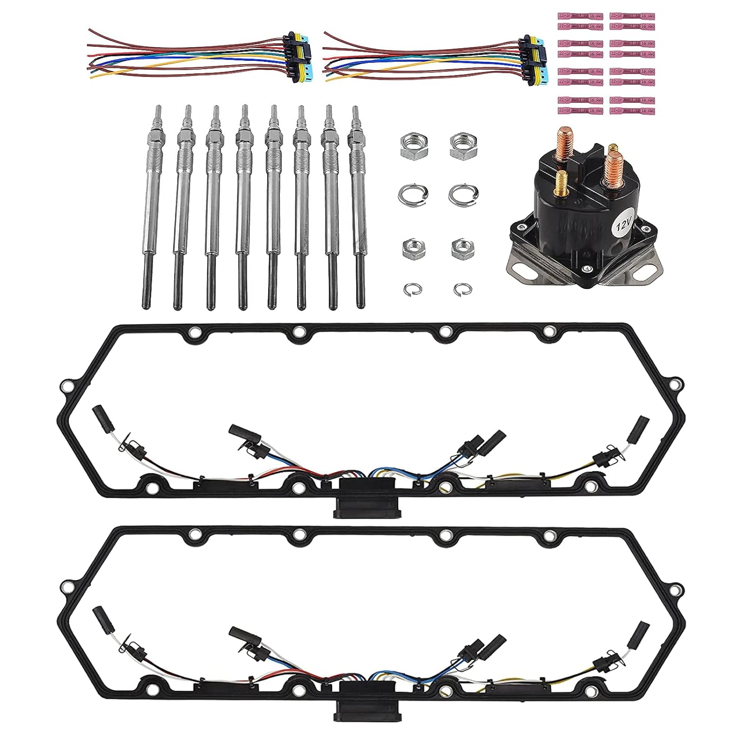 Powerstroke Diesel Valve Cover Gasket Set Compatible with Ford F250 F350 E250 E350 7.3L 1999-2003, Includes Gaskets, Glow Plugs, Harness, Relay, OEM Replaces F81Z-6584-AA 615-201, Easy Installation