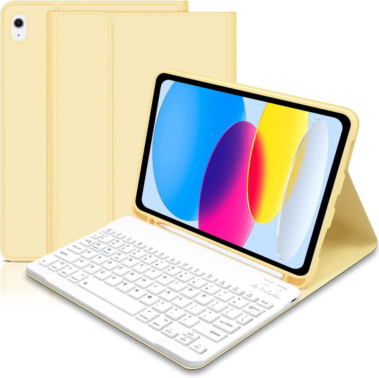 Keyboard Case for iPad 11th Generation A16 11 inch 2025, UK layout Keyboard Case for ipad 10th Gen 2022, Slim Case with Detachable Bluetooth Keyboard and Pencil Holde for iPad 11/10 Gen - Yellow