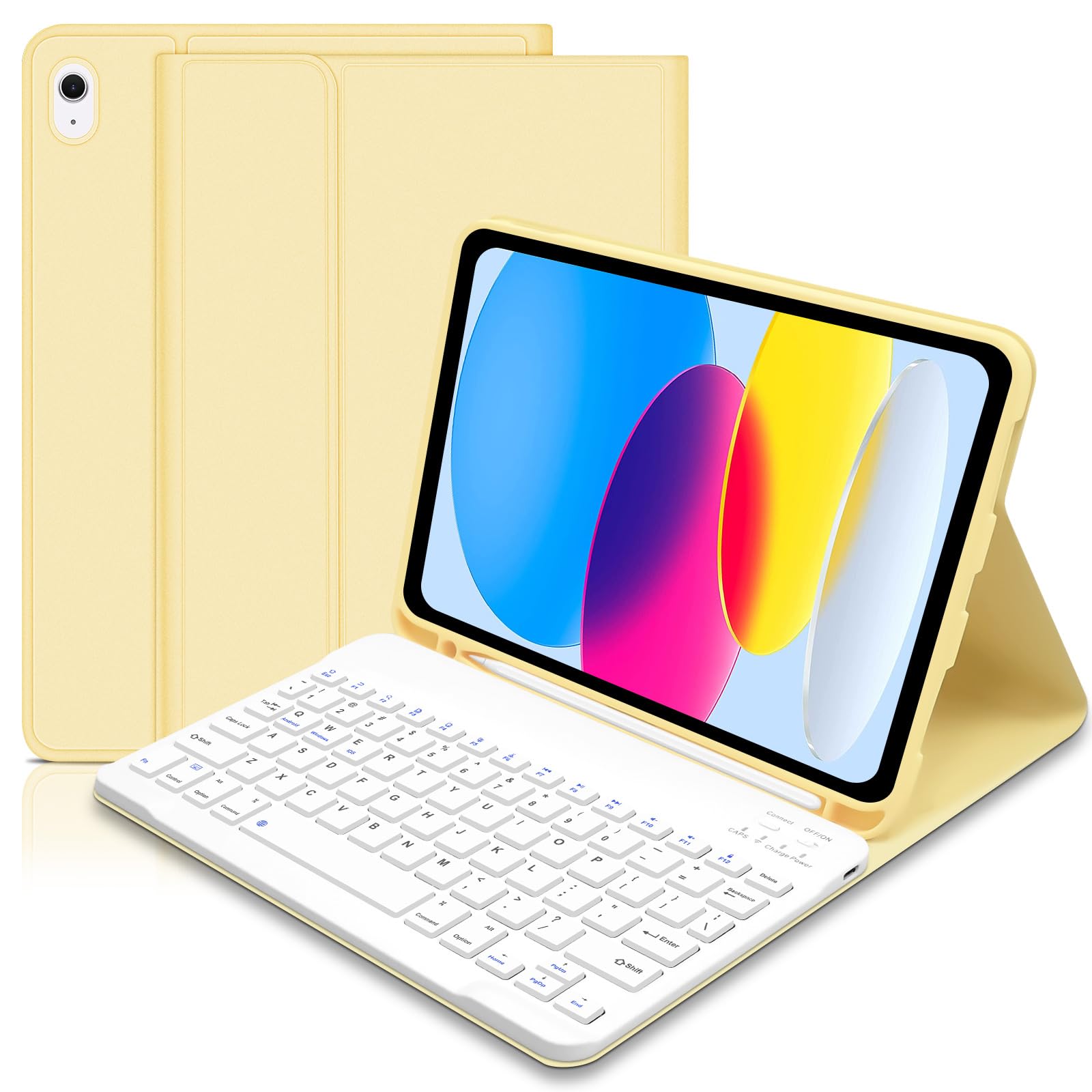 Keyboard Case for iPad 11th Generation A16 11 inch 2025, UK layout Keyboard Case for ipad 10th Gen 2022, Slim Case with Detachable Bluetooth Keyboard and Pencil Holde for iPad 11/10 Gen - Yellow