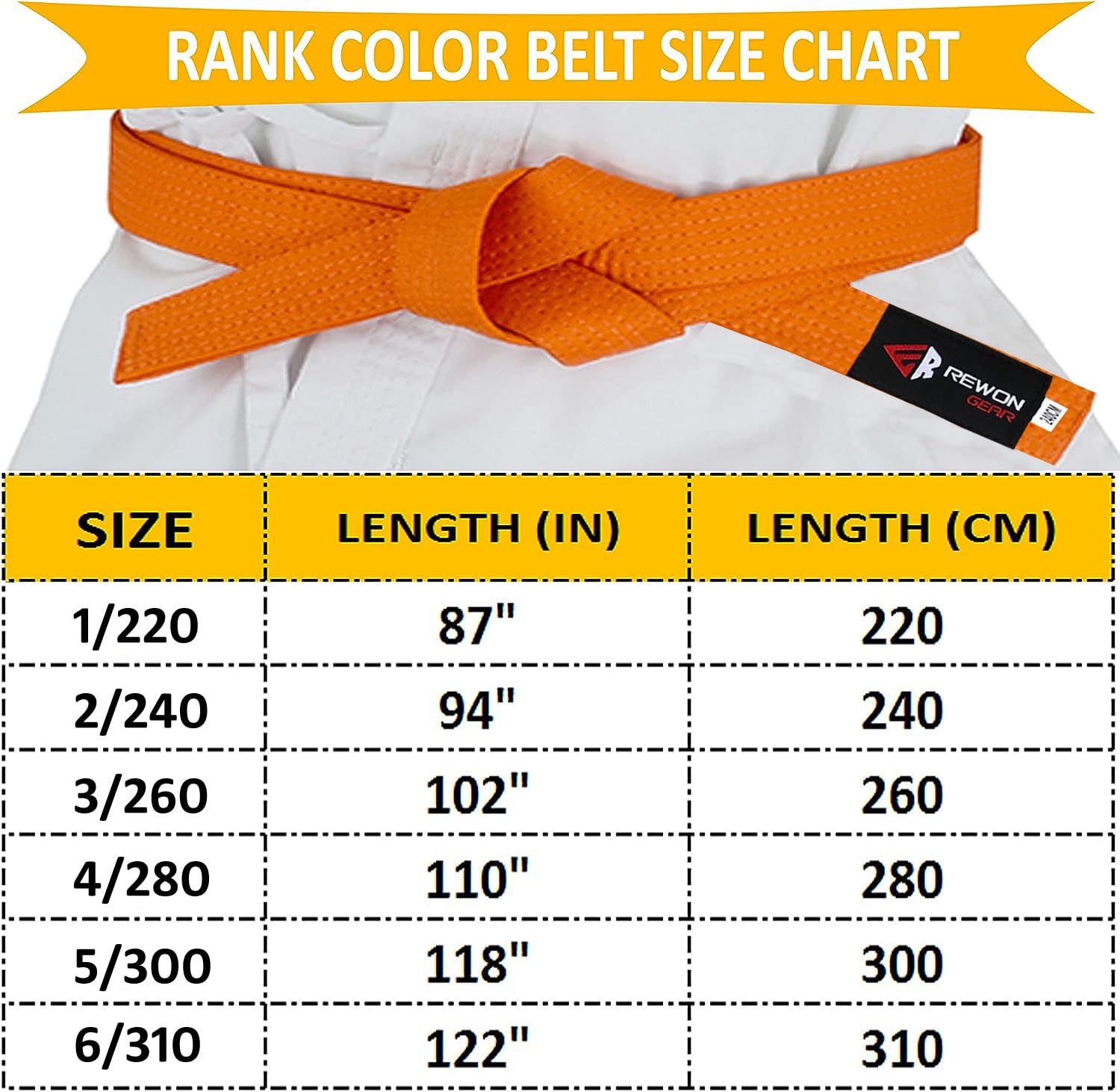 REWON Ceinture Karate pour Arts Martiaux Taekwondo Aikido pour Homme Femme