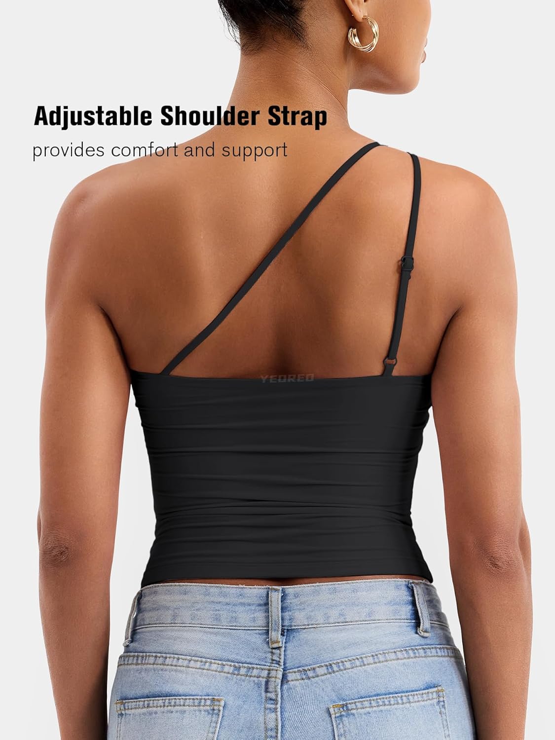 YEOREO Womens One Shoulder Tops Sleeveless Going Out Tank Top Fanciy Double Lined Cropped Tee Y2K Summer Shirts Slim Fit - Image 3