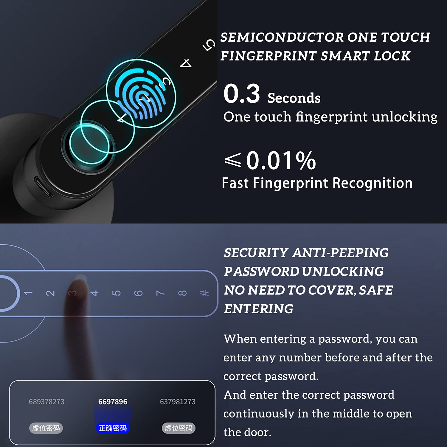SISAV Fingerprint Door Lock keyless Entry Door Lock with USB Charging and keypad biometric Door Lock Smart Door Handle Lock Suitable for bedrooms Offices and Other Private Spaces(Black) - Image 3