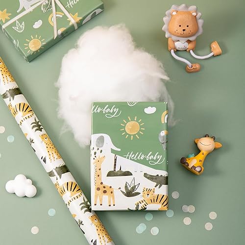 Vista 310 de WRAPAHOLIC Papel de regalo reversible, mini rollo, 17 pulgadas x 33 pies, adorable diseño de gato y azul sólido para cumpleaños, vacaciones