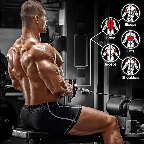 Miniatura 4 de Yes4All Mango de doble fila D, barra recta de 980 libras, accesorio de accesorios para máquina de cable, barra en V desplegable LAT para