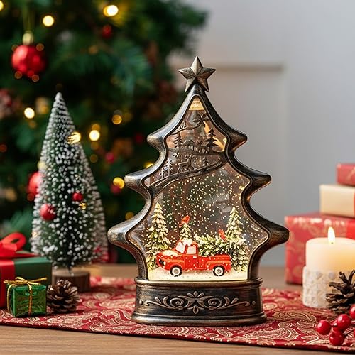 Miniatura 6 de Linterna de globo de nieve de Navidad, árbol de Navidad brillante con camión rojo, forrado por USB, funciona con pilas, linterna iluminada para