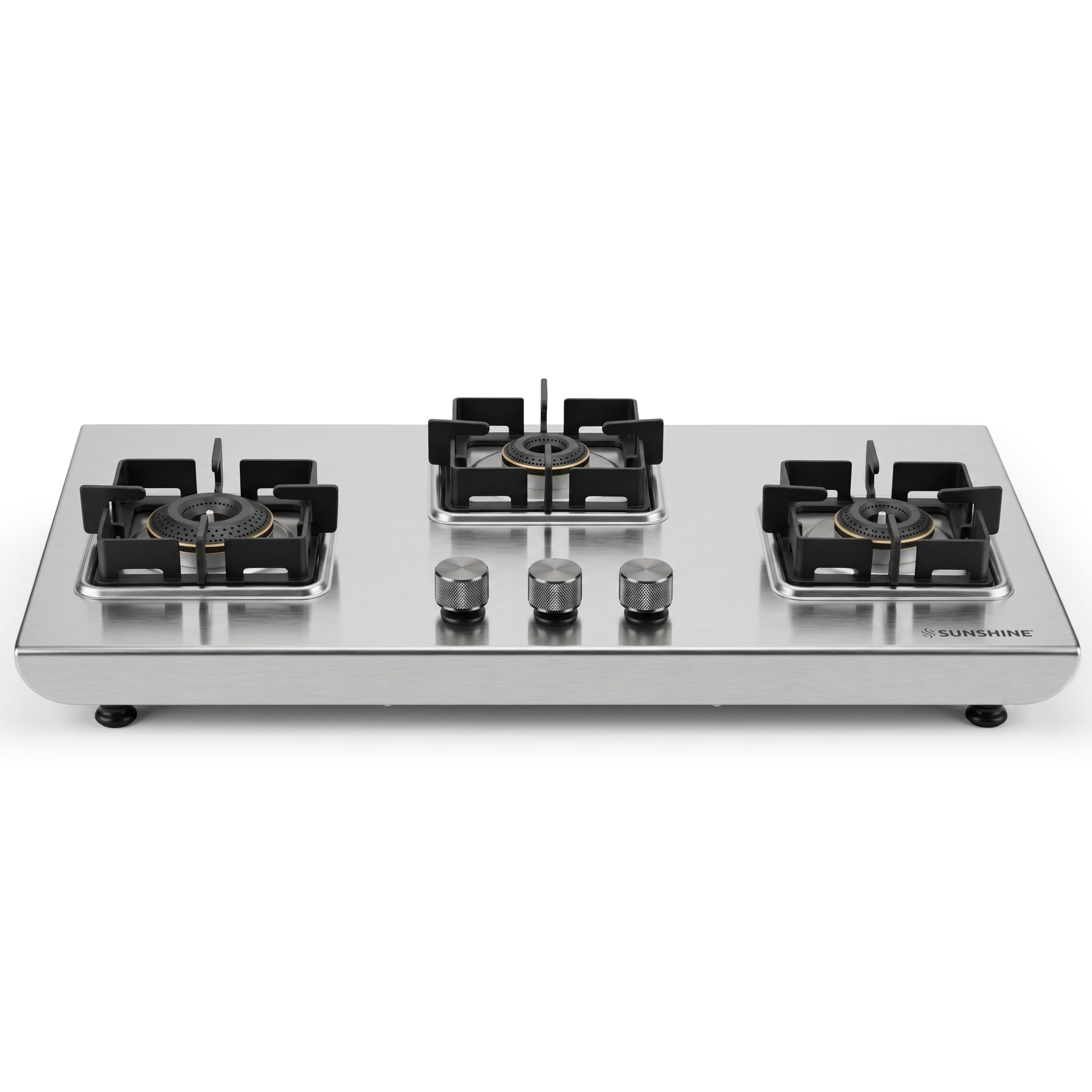Sunshine Osaka 3 Burner Stove | Auto Ignition Chulha | 3 Burner Gas Stove, Warranty By Sunshine - 5 Years On Burner | Brass Burner, ISI Certified, LPG Ready (Silver)-image-0