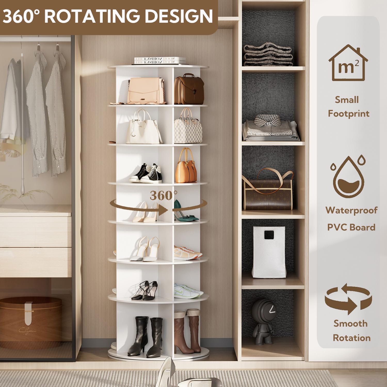 bimiti Zapatero giratorio de 7 niveles, torre giratoria de pie, 360°, organizador de almacenamiento fácil de montar, sostiene más de 28 pares de zapatos para entrada y armario (7 niveles)