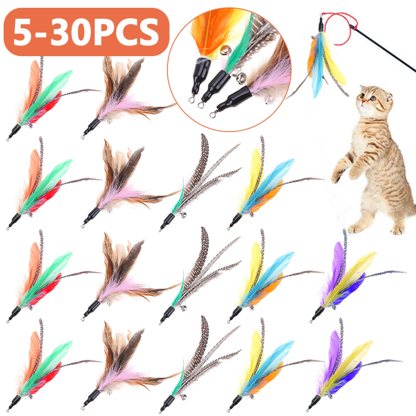Katzenangel, Katzenspielzeug, zufällige Feder-Ersatzköpfe, interaktives Spieltraining, Feder-Nachfüllset, Katzenstab, Haustierprodukte, 5 Stück