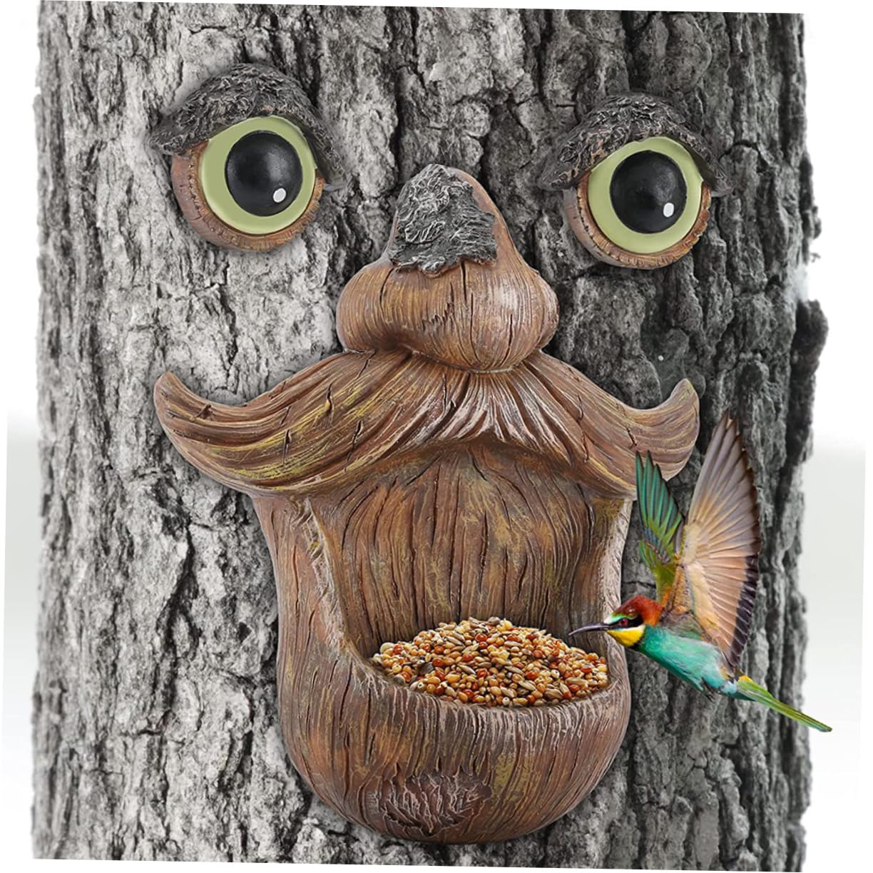 BESPORTBLE Mangiatoia per Uccelli in Resina Volto di Legno Luminoso per Esterno Decorazione Giardino Area Giochi Bambino Bambina Design Fantastico e Divertente
