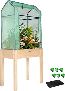 Raised Garden Bed with Greenhouse Cover,Elevated Wood Planter Box with Legs & Non-Woven Liner,34" L x18 W x 66" H Indoor Outdoor Gardening Bed for Vegetables, Herbs, Flowers