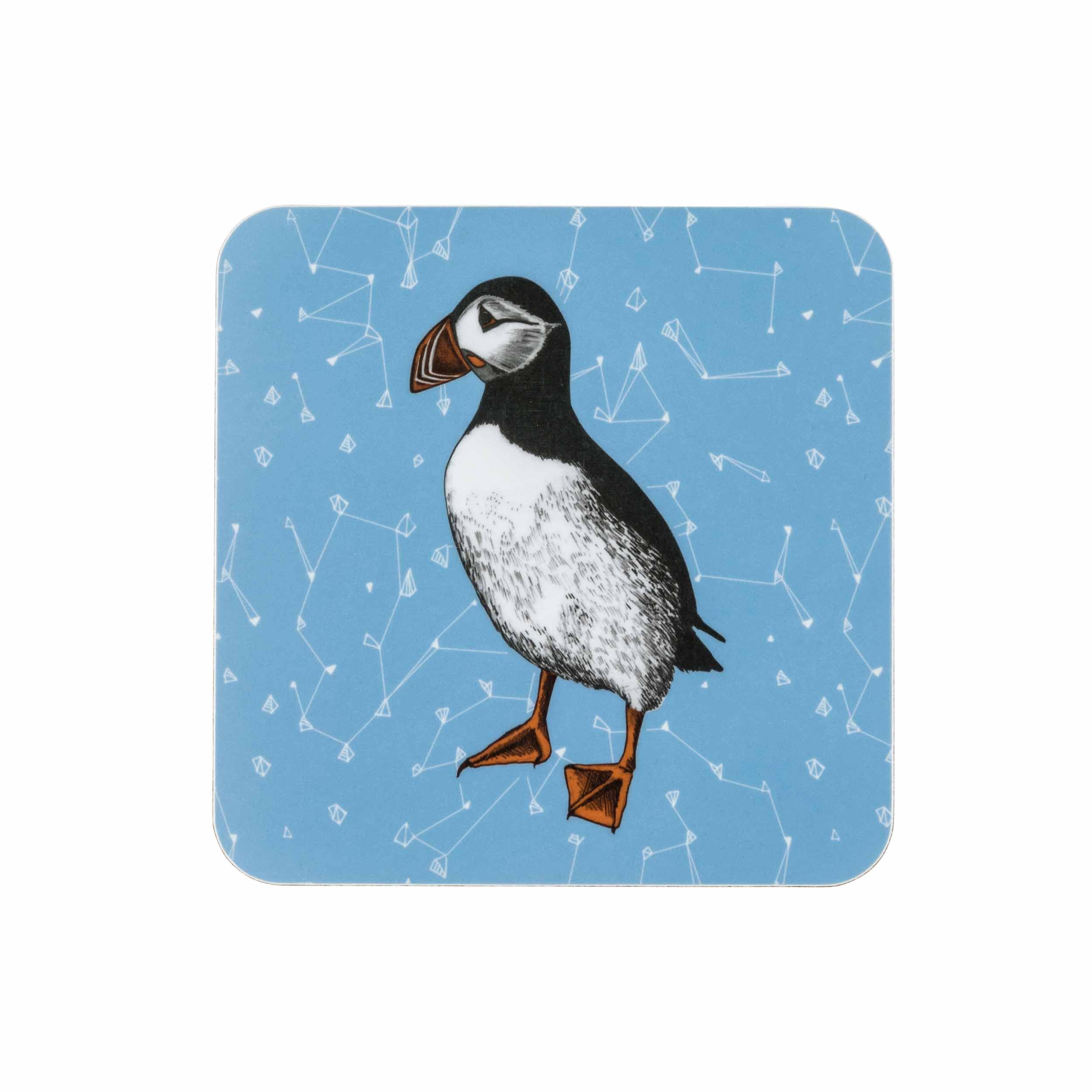 Wooden Coaster in Puffin Design, Cork Base, 9.8 x 9.8 cm — image 1