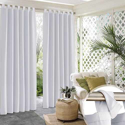 Miniatura 2 de RYB HOME Cortinas para exteriores para patio  2 paneles desmontables con parte superior adhesiva para exteriores, impermeables, opacas, privacidad,