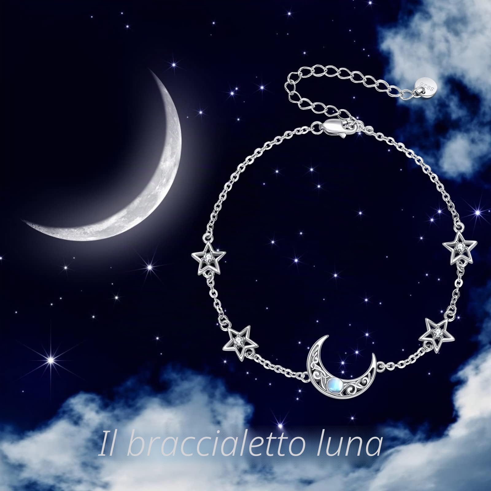 YFN Cavigliera di pietra lunare per donne Cavigliera celtica d'argento Sterling Gioielli irlandesi