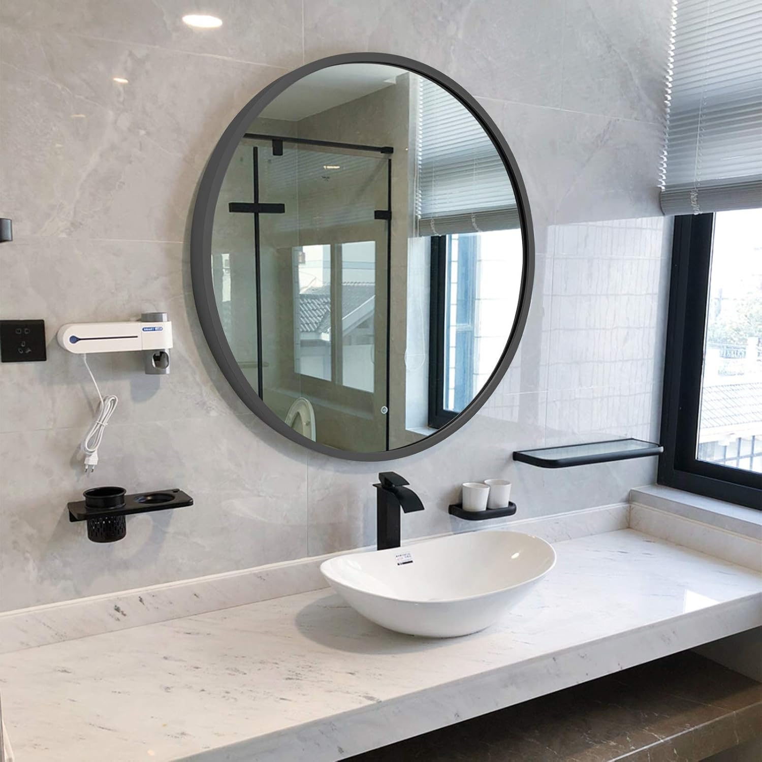 GLSLAND Circle Mirror 24 Inch Black Round Wall Mounted Mirror Large Round Vanity Mirror for Bathrooms, Entryways, Living Rooms and More Full Circle Mirror for Wall Decor : Home & Kitchen