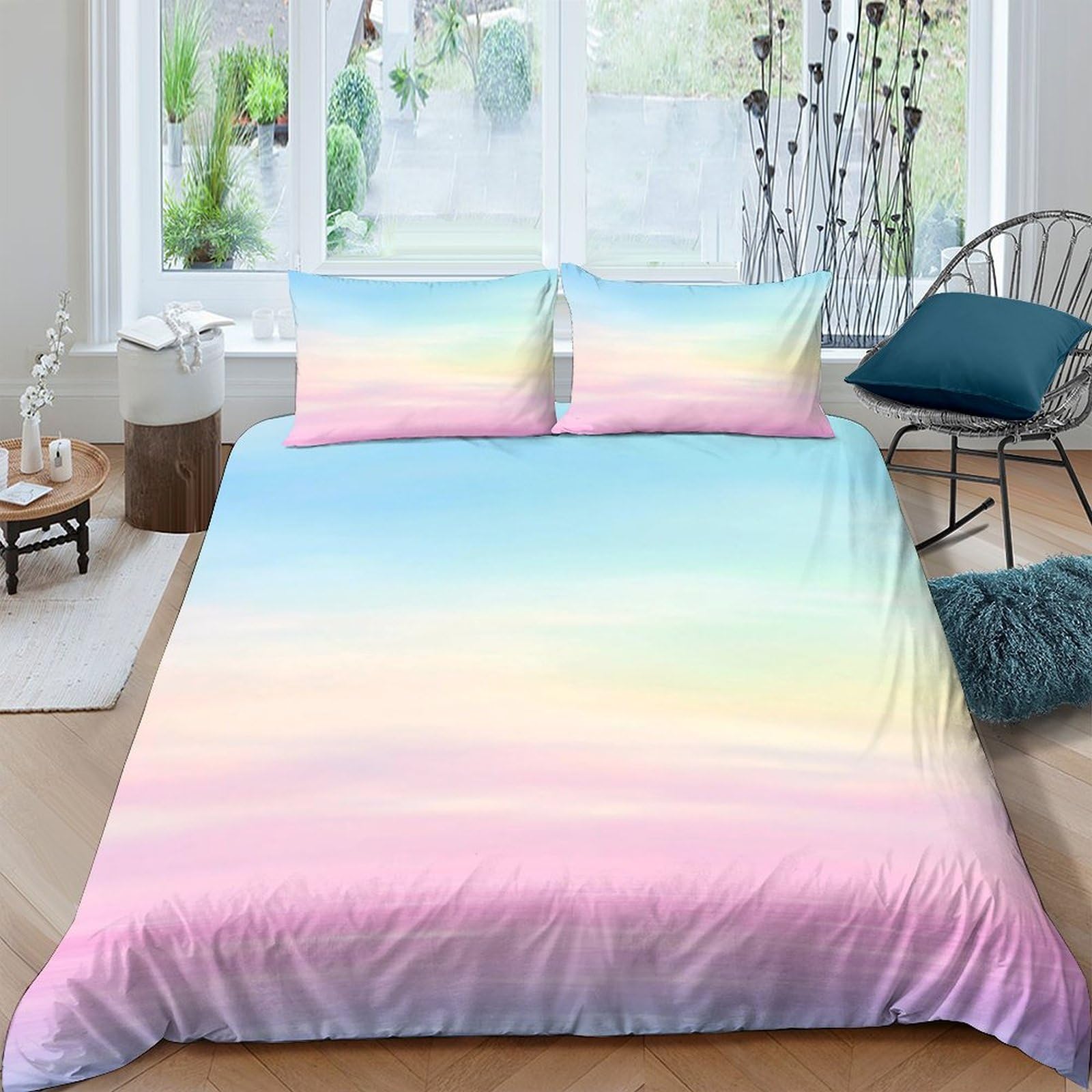 Ctjqhvkz Style-9 3D Printed Pastel Gradient Fitted Sheet Microfiber Soft Rainbow Ombre Mattress Cover For Bedroom Guest Room Decor Single（135X200cm）