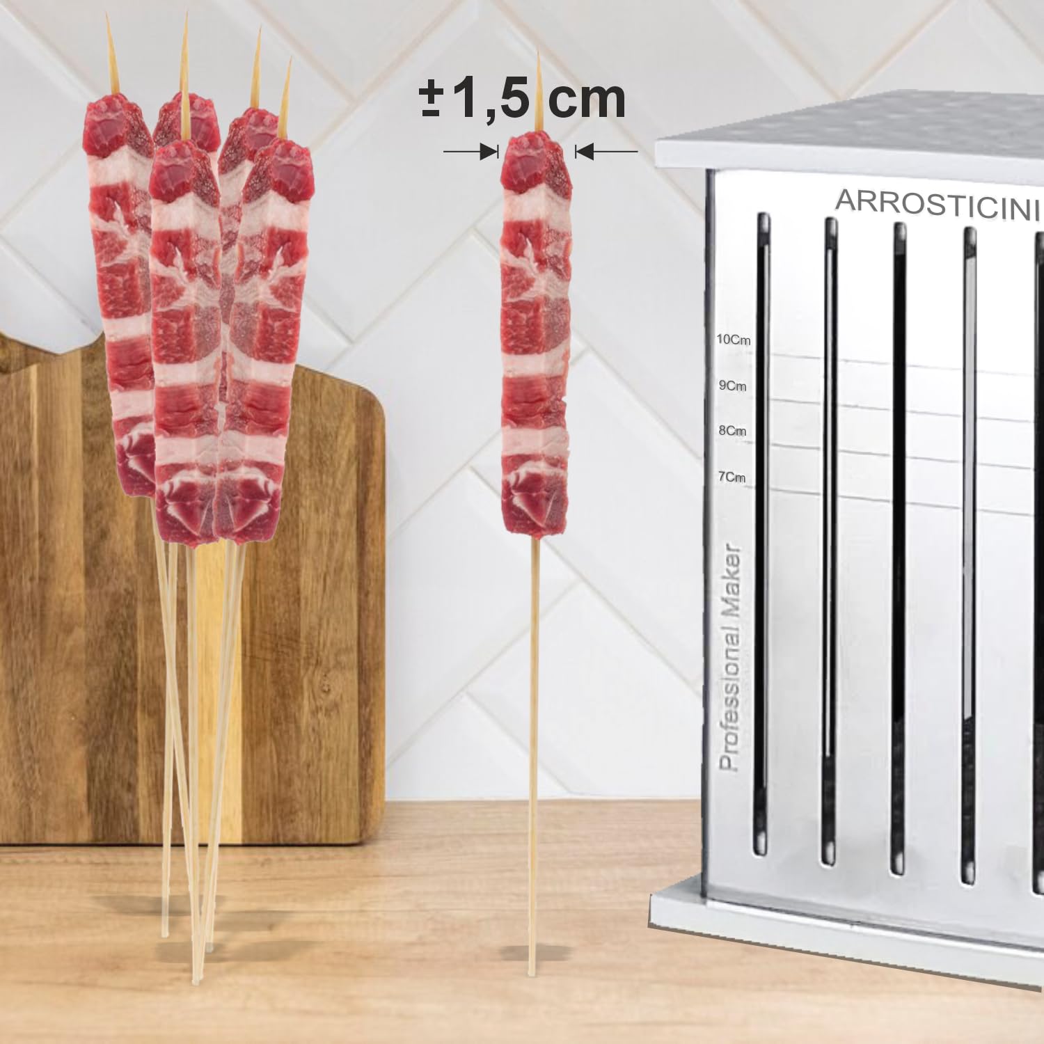 CUBO ARROSTICINI 49 PCS in Acciaio Inox – Completo con Coltello + 70 Stecconi – Macchina per Arrosticini, Kebab, Souvlaki, Spiedini – Smontabile e Facile da Pulire.