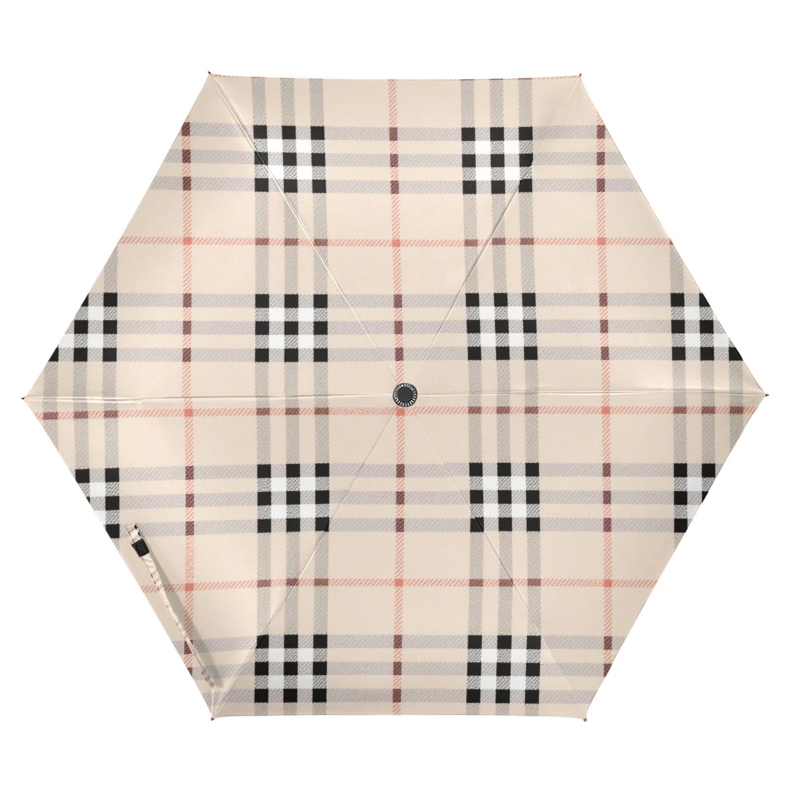 EtherSpher Black White Beige Checkered Plaid large umbrella 39 Inch Compact auto open close umbrellas for rain adult for travel and golf Outdoor Defence Accessories sombrilla de