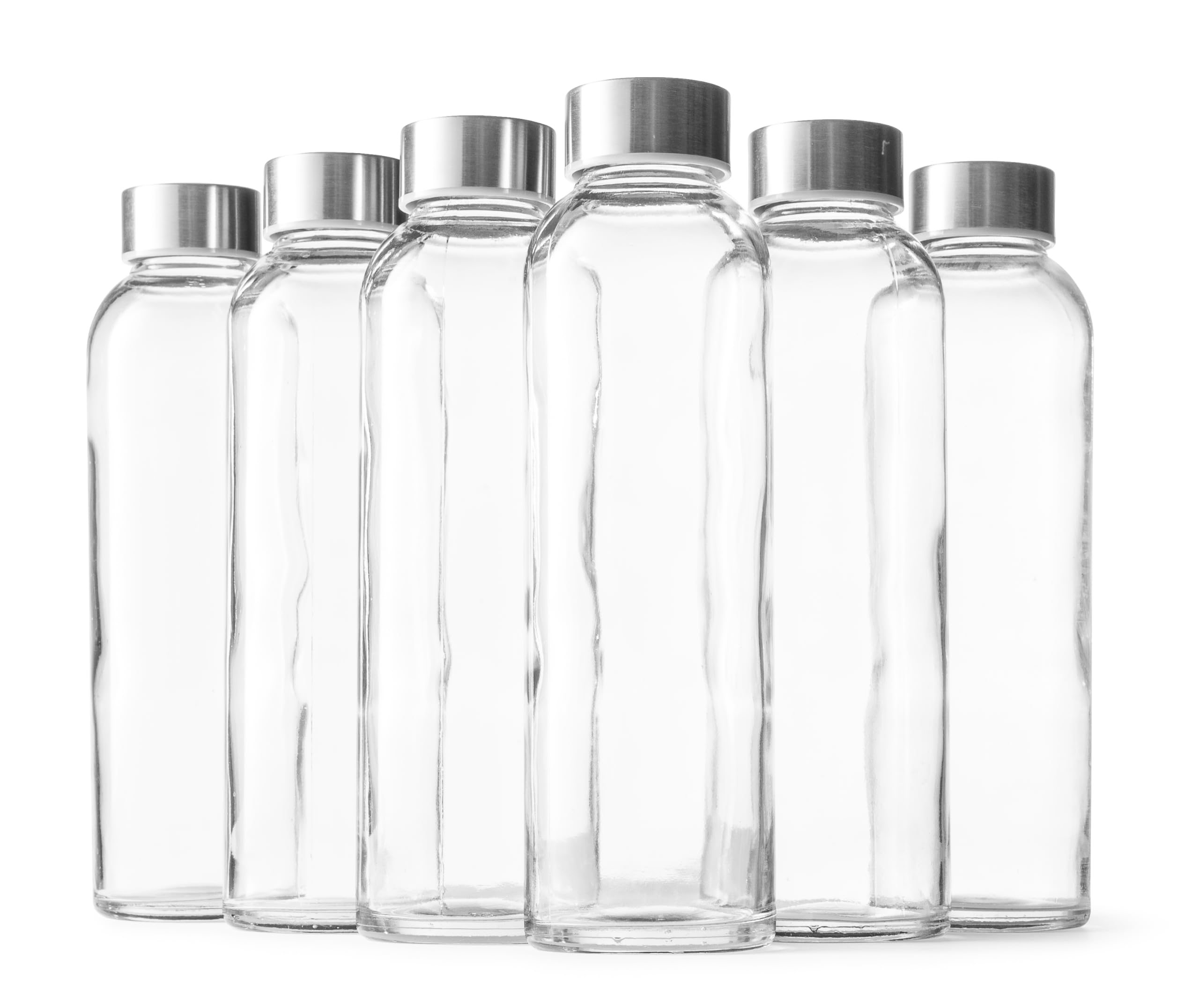 Epica glass bottles with lids – 17.5 oz water bottles, reusable glass juice bottles with lids for storing juices, reusable water bottle durable & ecofriendly set of 6