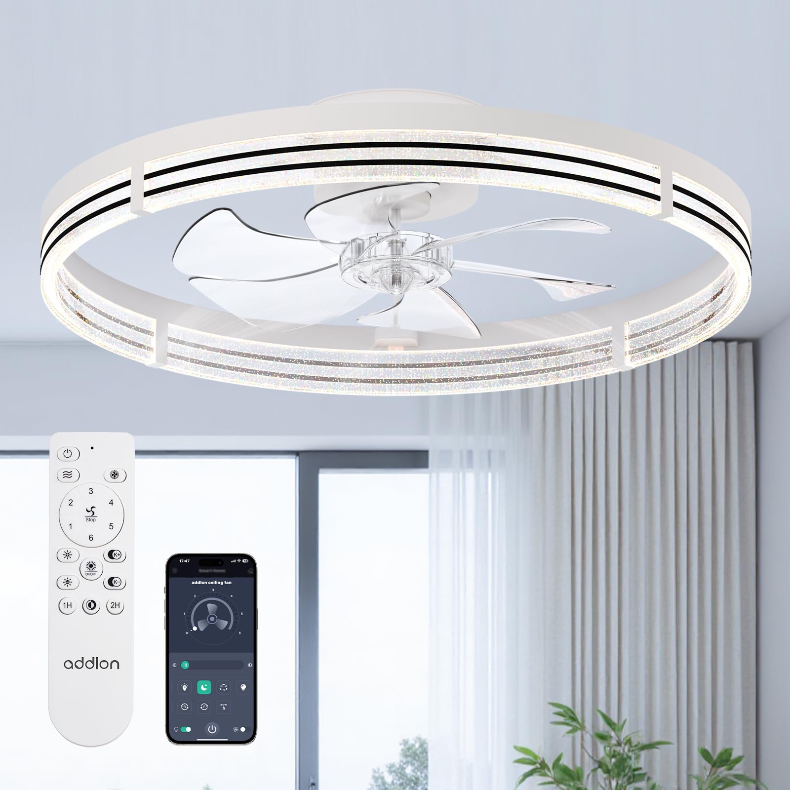 addlon 24" Ceiling Fans with Lights and Remote, Low Profile Fandelier
