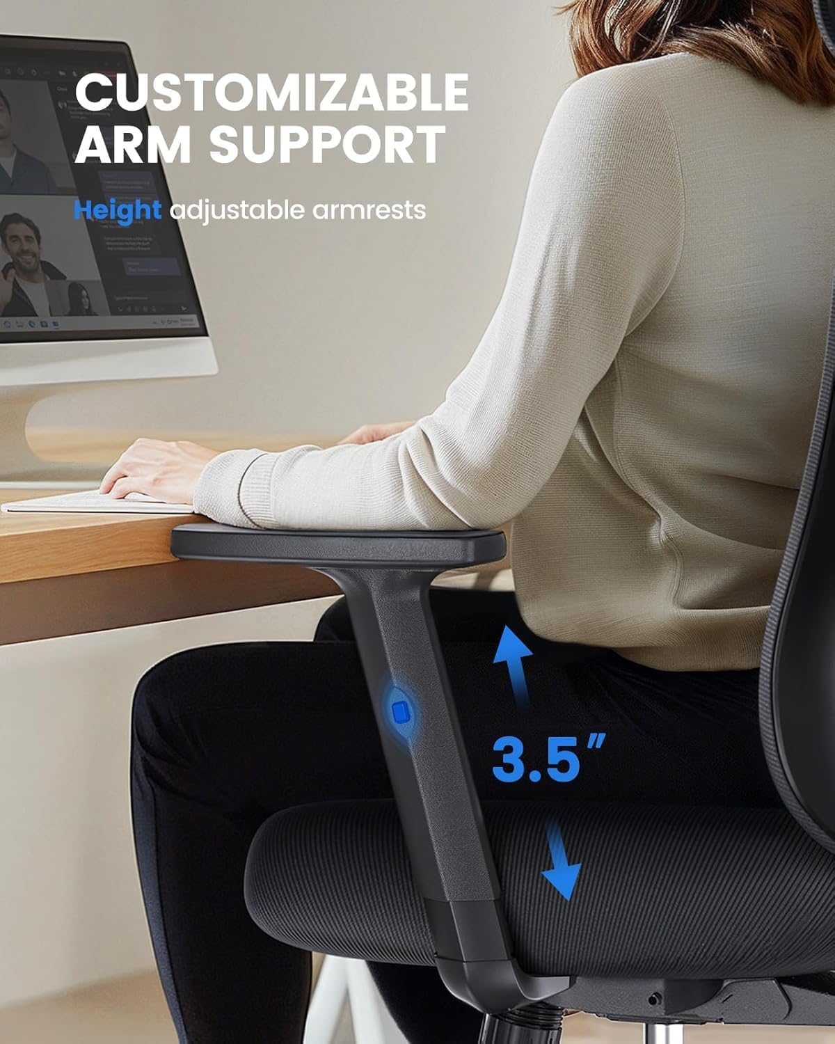sedia da ufficio ergonomica con supporto lombare, poggiatesta 2D, braccioli regolabili, cuscino sagomato, inclinazione a 130-¦, ideale per ufficio e casa - Sedia gaming - Immagine 4