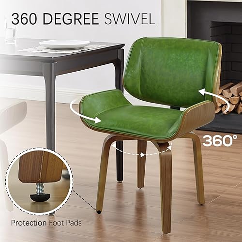 Miniatura 44 de Zouron Sillas de comedor giratorias, silla de escritorio moderna de mediados de siglo sin ruedas, silla de sala de estar de piel sintética con patas