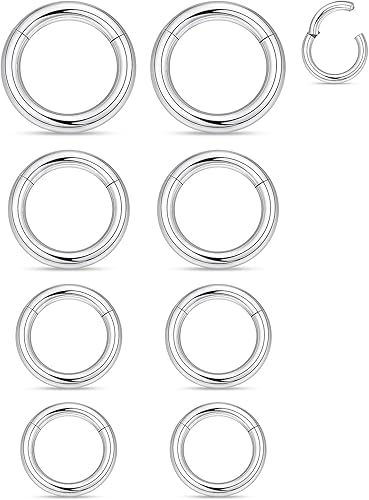 Miniatura 14 de Ocptiy 6G 8G 12G 14G 16G Anillos de tabique con bisagras Calibradores Túneles Tapones Pendientes Kit de estiramiento de acero quirúrgico con Juego