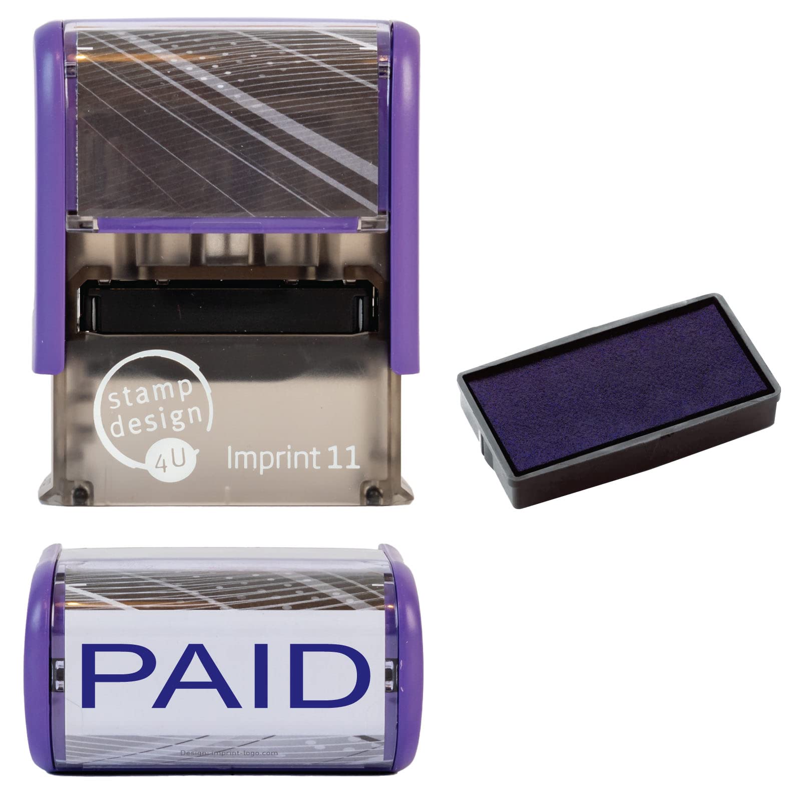 Paid Rubber Stamp Self Inking (RED Ink) - SD4U Imprint 11 38 x 14mm - Capital Bold Lettering to Ink Your Paid Documents (Blue, Stamp + 1 Spare Ink Pads)