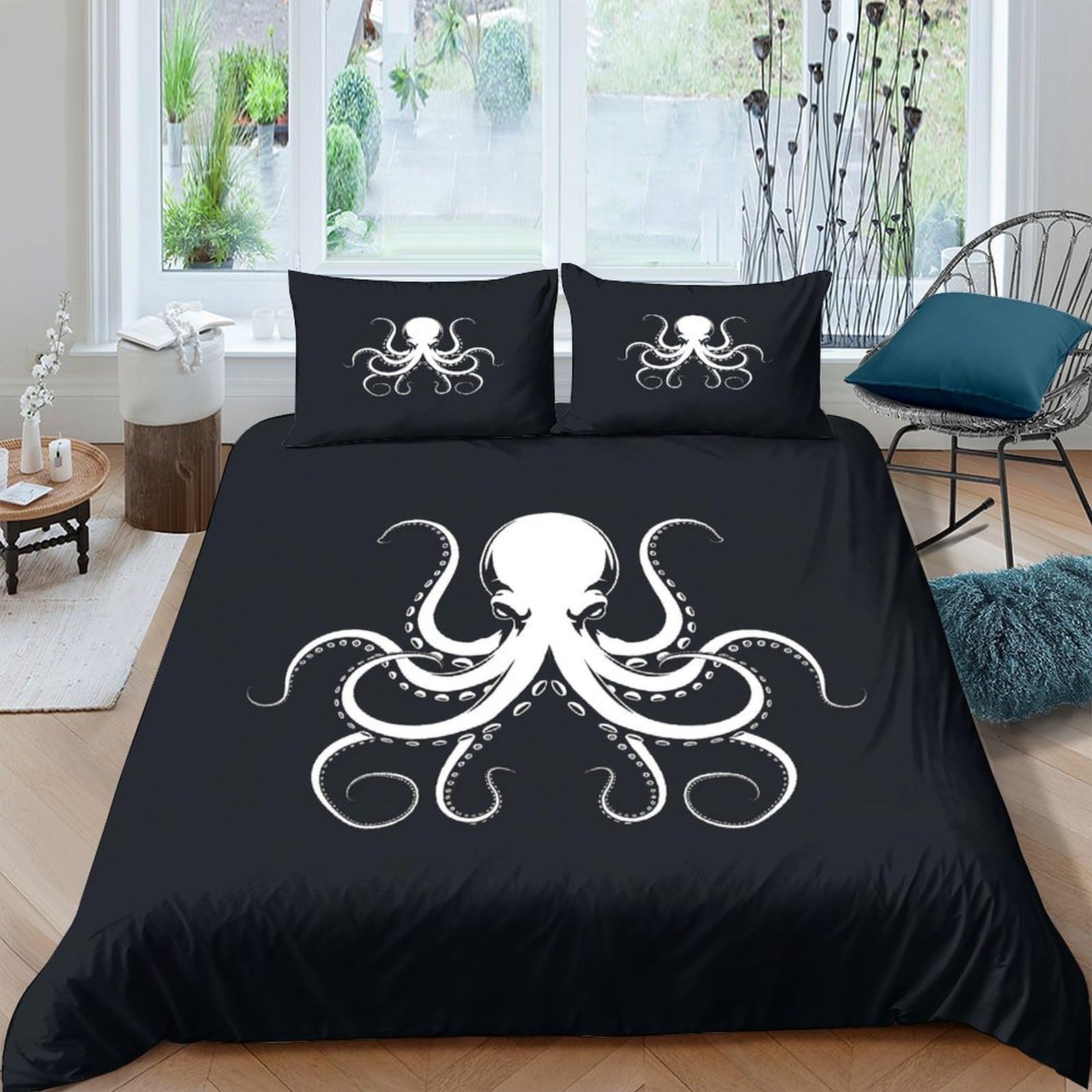 Ctjqhvkz Style-10 3D Printed Octopus Fitted Sheet Microfiber Soft Black Marine Animal Mattress Cover For Bedroom Dorm Protection Decor Single（135X200cm）