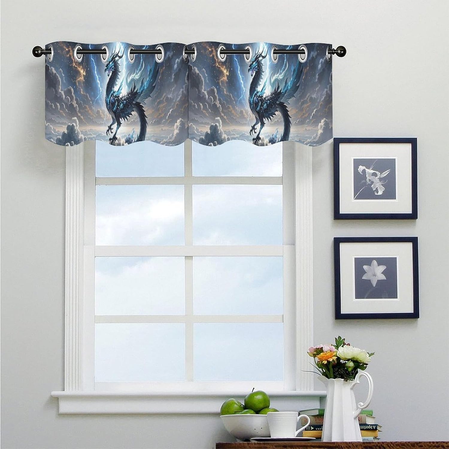 Flying Dragon Valance for Windows, 2 Pack Kitchen Curtains Modern Home Decor, Soft Blackout Window Curtains for Living Room & Bedroom, 18 X 52 Inch