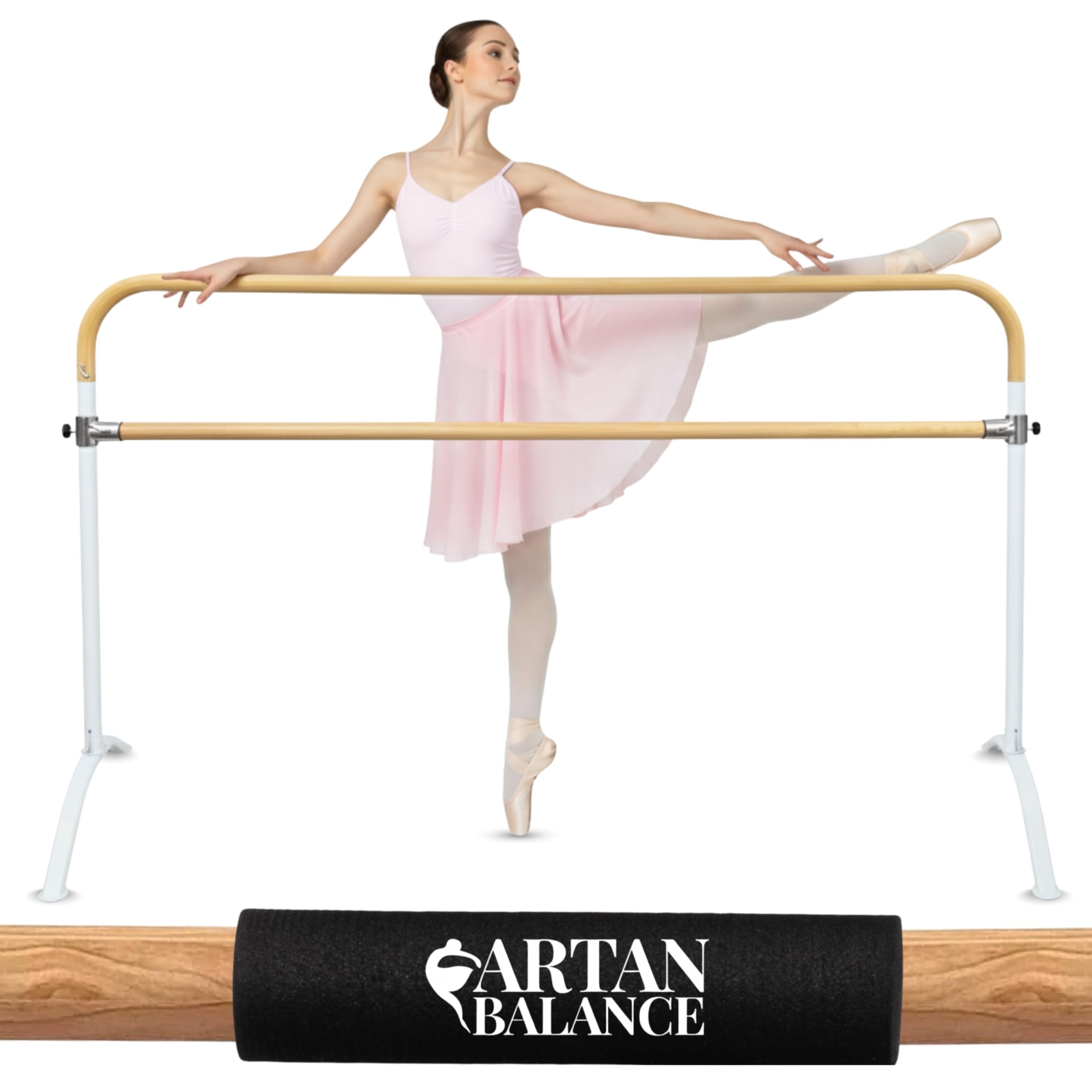 Artan Balance Ballet Barre 6ft - White Curved Double Dance Barre for Home or Studio - Ballet Bar Ideal for Stretch, Pilates, Dance and Active Workouts - Portable Barre Suitable for Kids and Adults