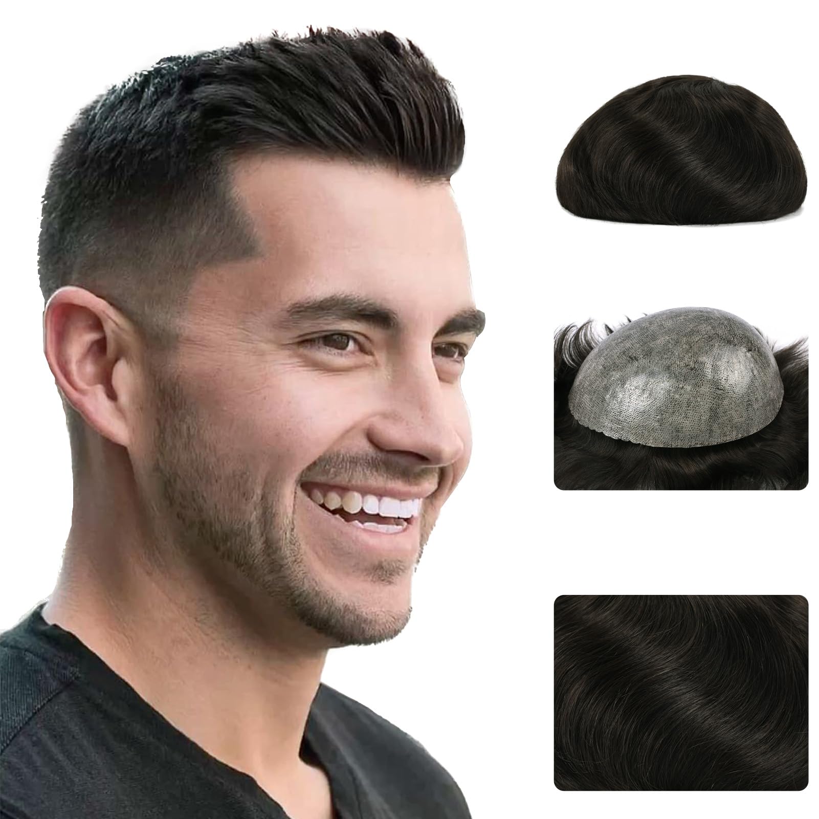 Zakya Capelli umani Toupet da uomo, 100% capelli veri, per uomo, sistema di ricambio per capelli, dimensioni base 20 x 25 cm