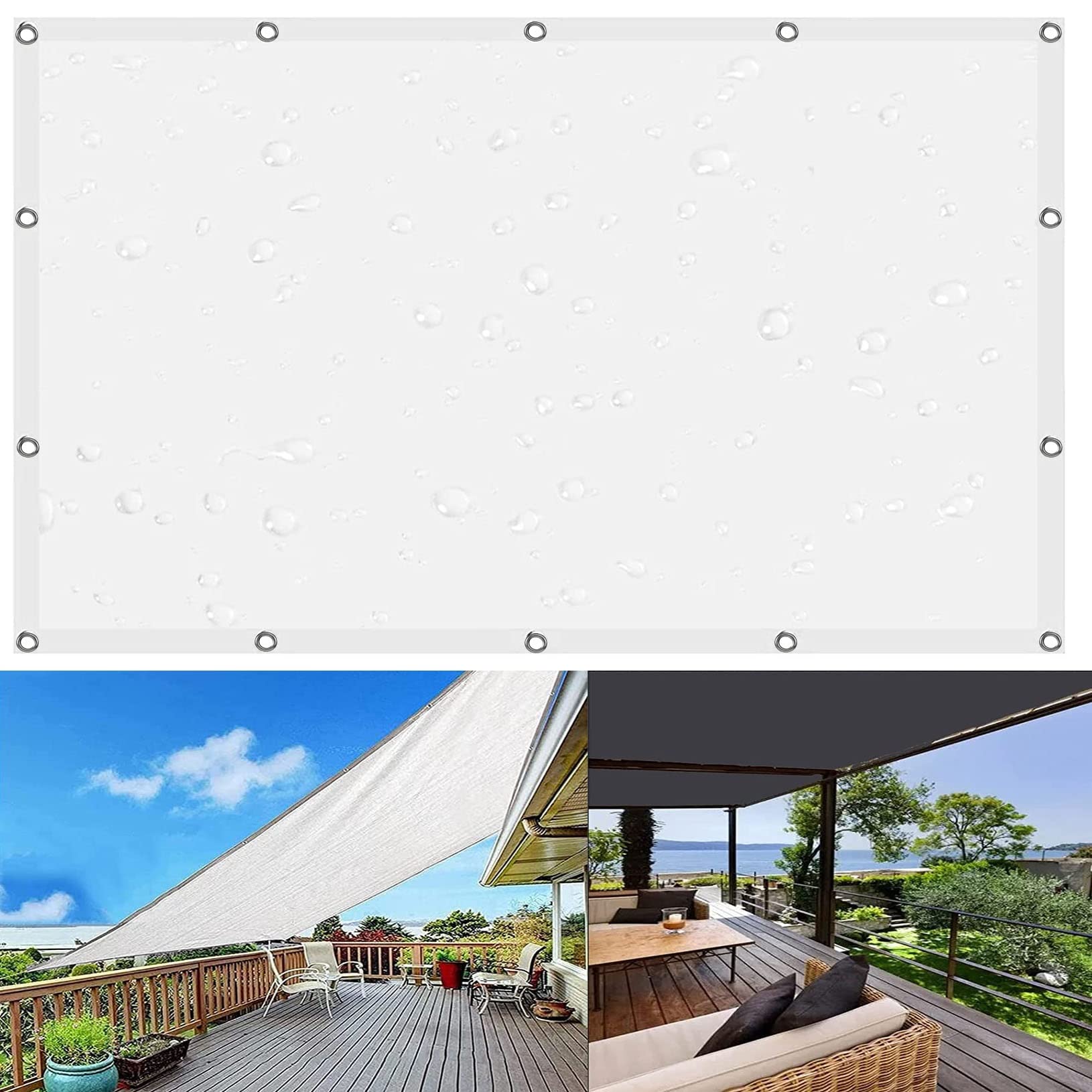 Voile d'ombrage rectangulaire polyester filet de balcon blanc avec oeillets