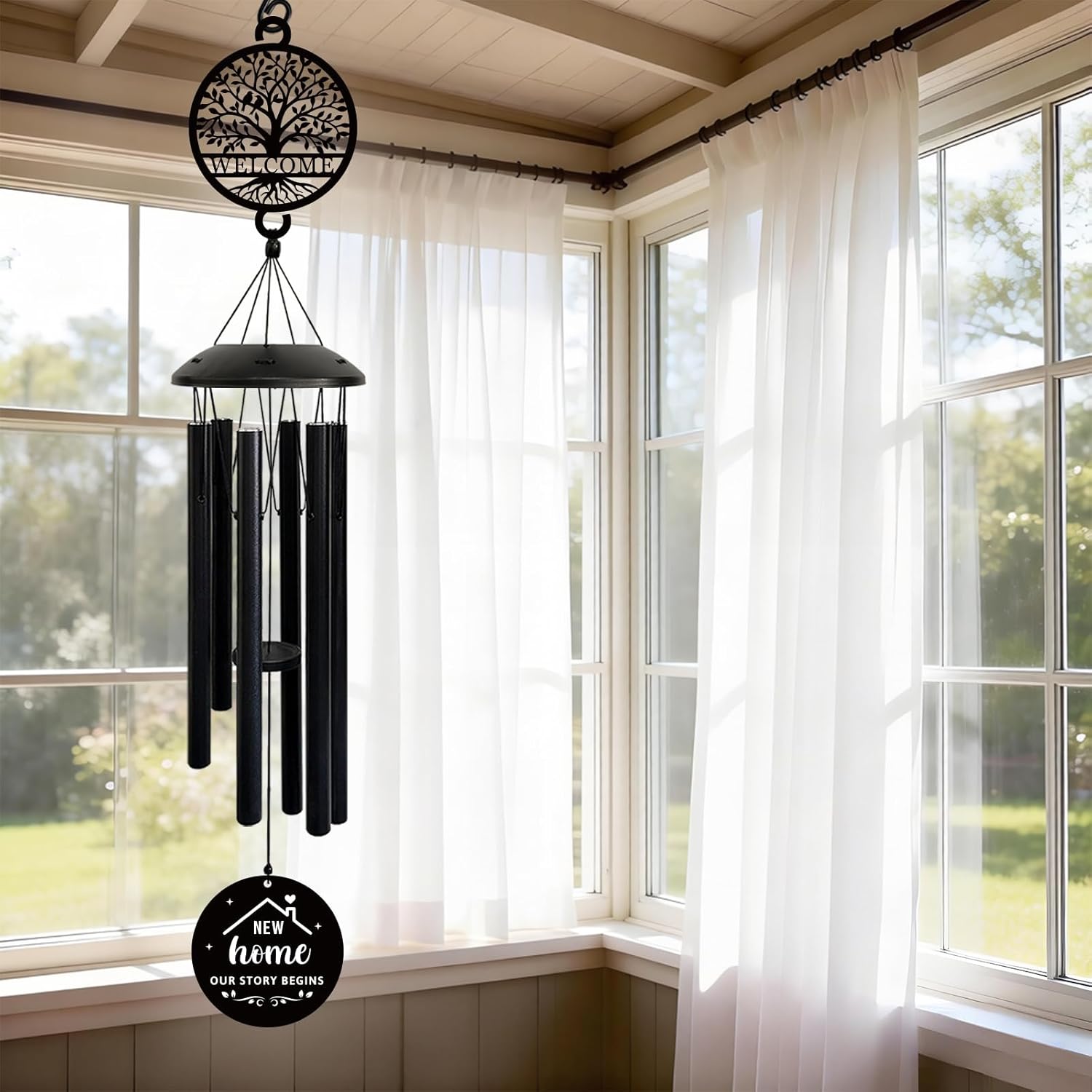 House Warming Gifts New Home, 37" Black Wind Chimes Housewarming Gifts, New Home Gift Ideas for Women Men Homeowners Couples Family Friends,Outdoor Decor for Patio,Garden,Yard