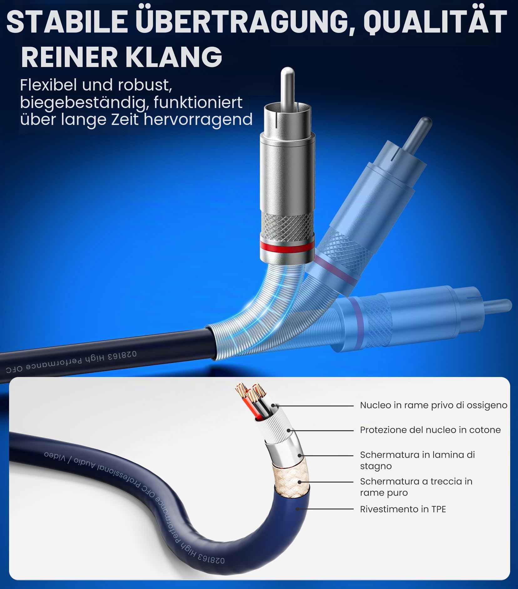 Tisino Doppelte XLR-Buchse auf Cinch-Kabel, Hochleistungskabel, 2 XLR-Buchsen auf 2 Cinch-Stecker, HiFi-Stereo-Audioverbindung, Mikrofonkabel, Drahtkabel- 3m