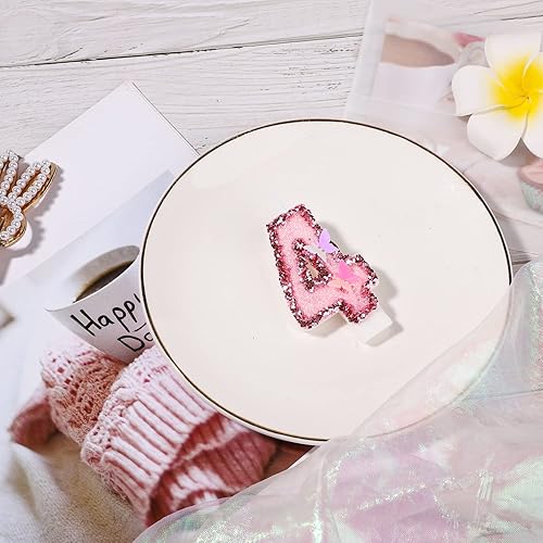 Vista 16 de Velas de números de cumpleaños de 3 x 2 pulgadas, velas de números con purpurina, velas de cumpleaños de mariposa rosa con lentejuelas