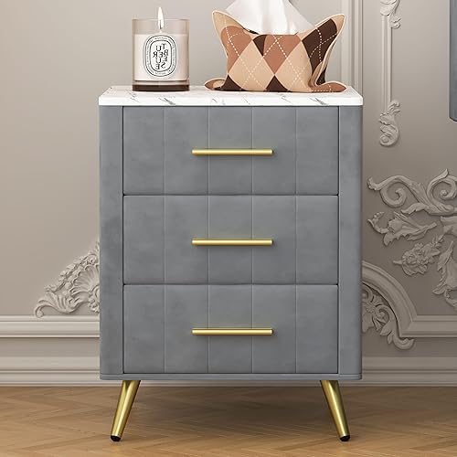 Miniatura 3 de SOFTSEA Mesita de noche de terciopelo con 2 cajones, moderna mesita de noche tapizada con almacenamiento, mesa auxiliar con tira de purpurina