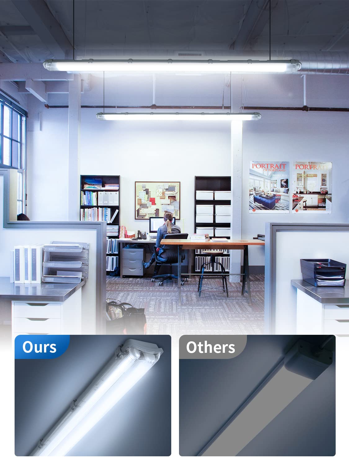 Tubo LED con 2 tubo 150cm,44W 4400LM Tubo Fluorescente LED, 6000K Blanco frío Luz de Techo LED, Impermeable IP65 Barra de Luz LED,Lámpara de Techo para Cocina Baño Garaje Oficina,4 Pieza