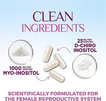 Myo-Inositol & D-Chiro Inositol 1025mg - 40:1 Ideal Ratio for Ovarian Support, Vegan Myo & D Chiro Supplement for Women's Natural Balance and Hormone Support, Vitamin B8, Non-GMO - 60 Capsules