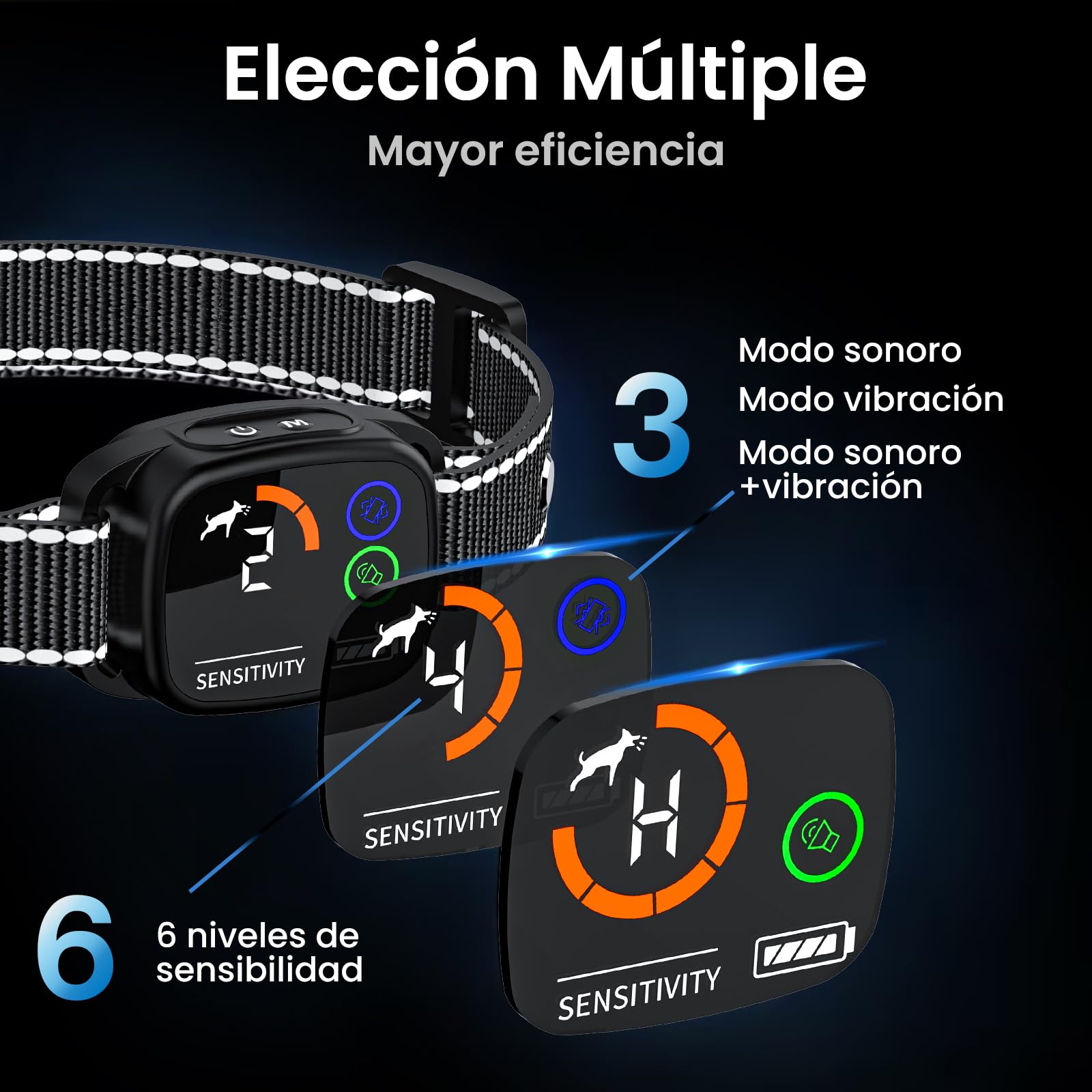 Kit de 2 Collares Antiladridos y Antiaullidos para Perros, Modos Sonido/Vibración/Vibración Fuerte, Detección Inteligente de Aullidos y Ladridos, Recargable, Impermeable IP67