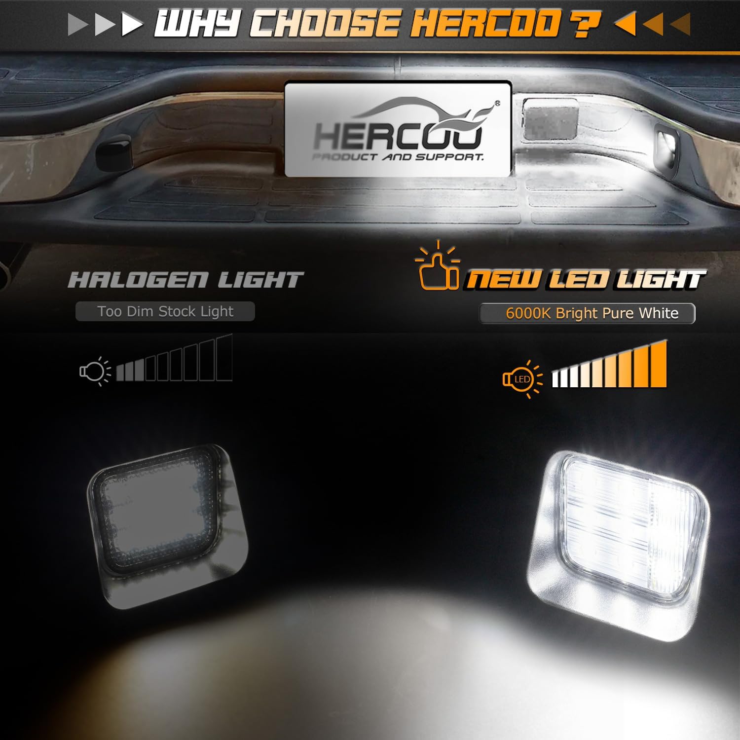 HERCOO LED License Plate Light Smoke Lens Rear Lights Tag Lamp Socket Assembly Compatible with Dodge Ram 1500 2500 3500 Pickup Truck 2003-2018, 6000K White