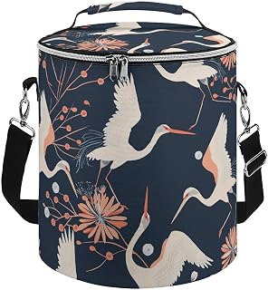 Portable Camping Cooler Pack,Peach and White Print Reusable Lunch Pack,Outdoor Round Picnic Bag