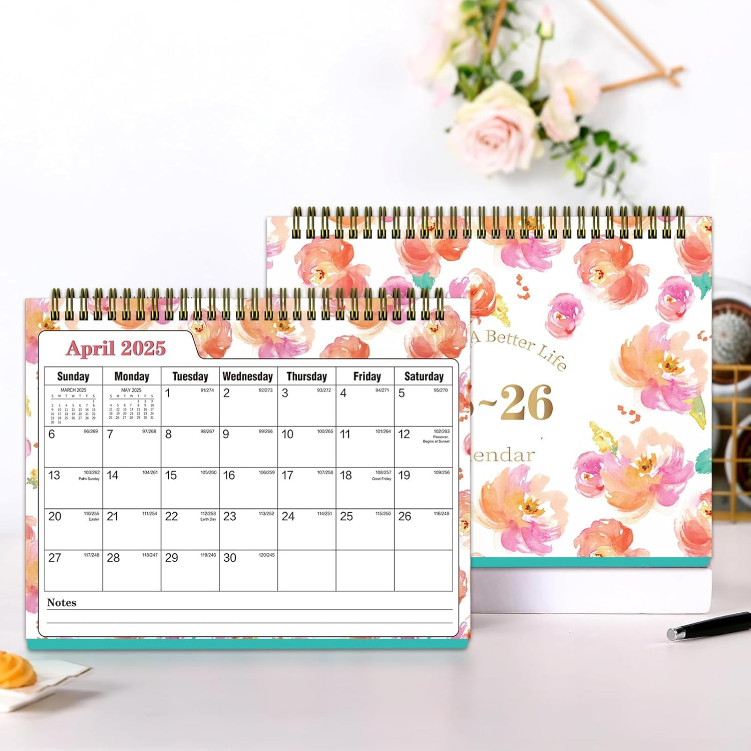 Ymumuda スモールデスクカレンダー 2025-2026 - スタンディング2025年カレンダー、2025年7月から2026年6