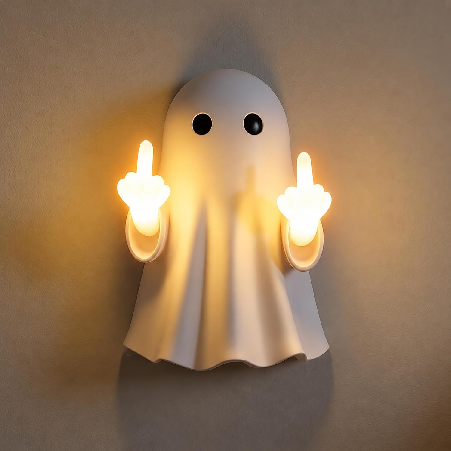 Halloween Ghost Wall Light,Cute Ghost Night Light with Mid_dle_Finger Gesture,Funny LED Wall Lamp for Bedroom Halloween Decor Home Office Gift,1Pc