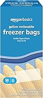 Amazon Basics Reclosable Freezer Gallon Bags, BPA-Free, 90 Count - Double Zipper & Stand-and-Fill for Leakproof Storage