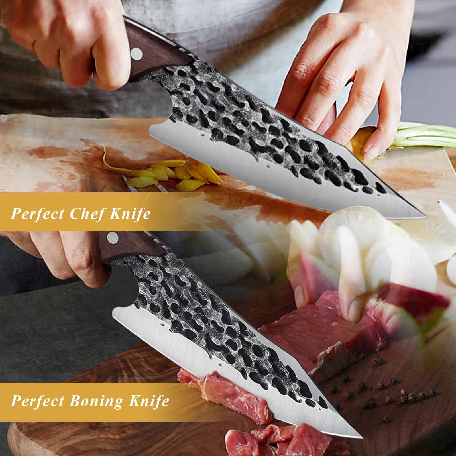 DRAGON RIOT Kochmesser Japanisch Wikinger Messer Handgeschmiedet Chefmesser Profi Küchenmesser Scharf Grillmesser Outdoor Messer mit Scheide für Küche Camping Grill BBQ