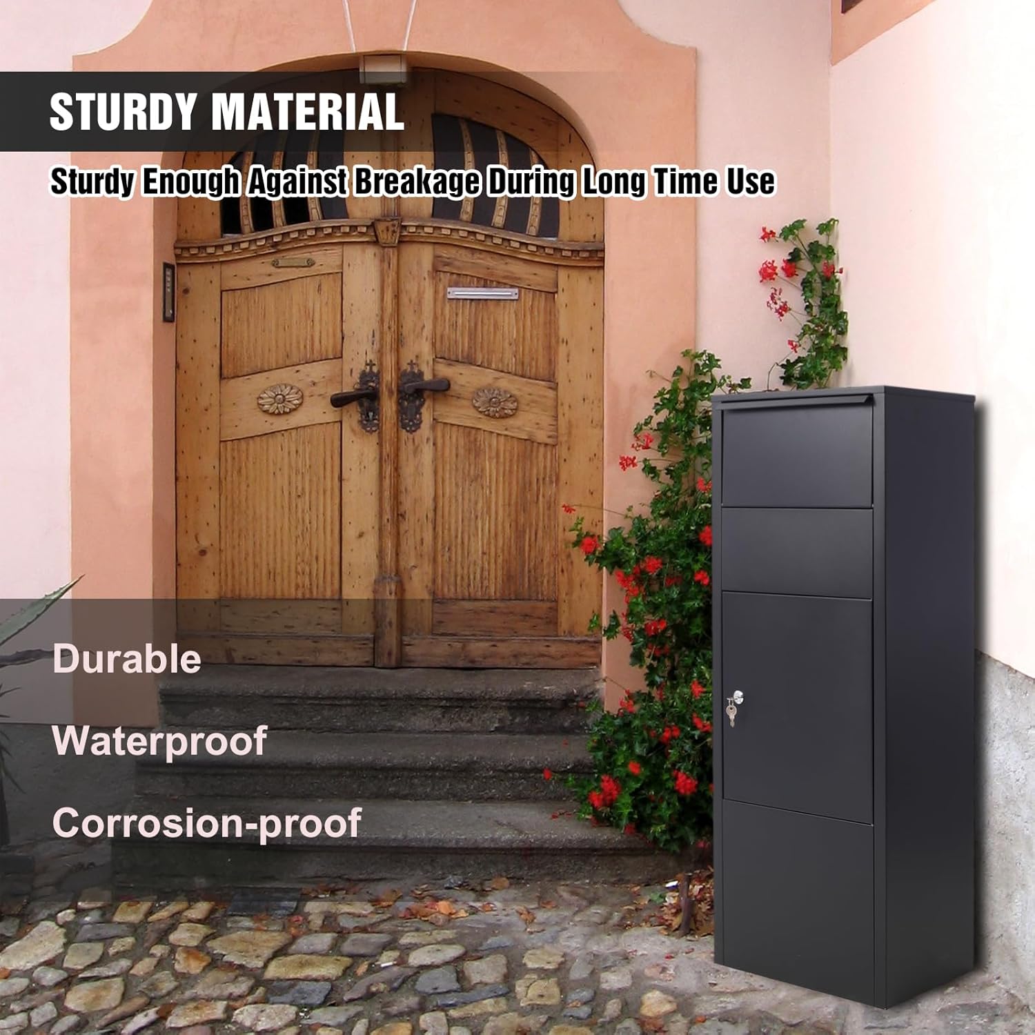 Heavy-Duty Parcel Mail Drop Box - Large, Lockable, Weatherproof Package Delivery Box for Home and Business, 10.5" x 15.5" x 41.3", Black, Ideal for Secure Express Mail Storage