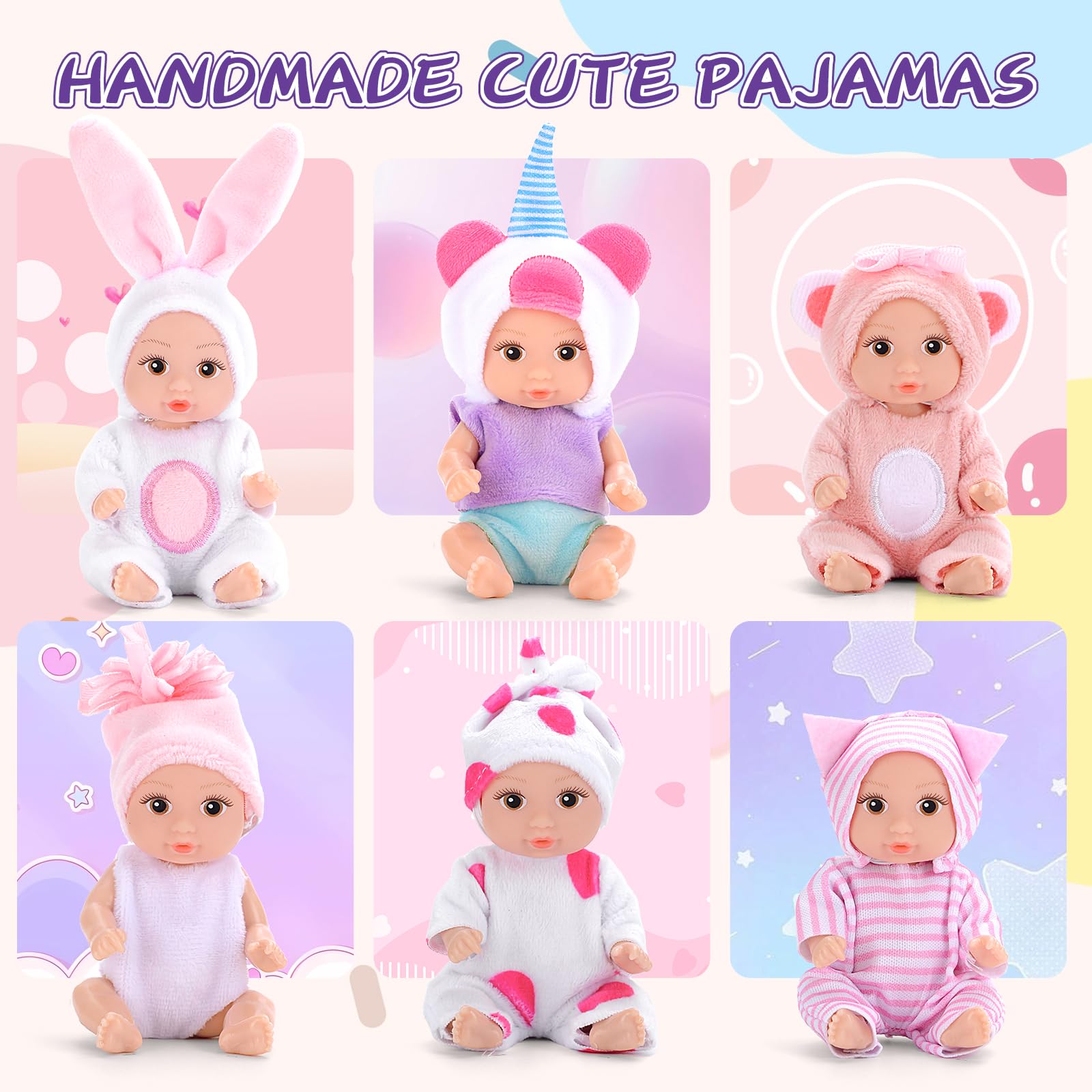 Juego de 6 muñecas realistas de ojos abiertos de 4 pulgadas, mini muñecas Reborn con ropa rosa hecha a mano, Pascua de Navidad para niños a partir de 3 años 2